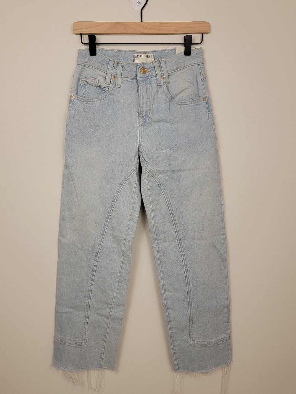 We The Free Libre Wide Leg Jeans High Rise Paneled Light Wash Raw Hem Women's 24